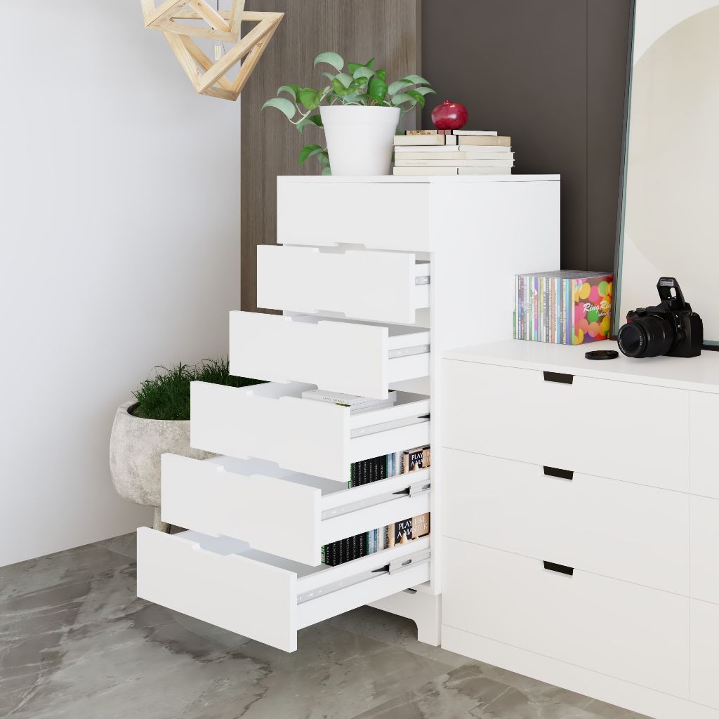 HAPPY FURNITURE , Tủ lưu trữ 6 ngăn kéo - MOLLY , THK_105 , 64cm x 45cm x 120cm