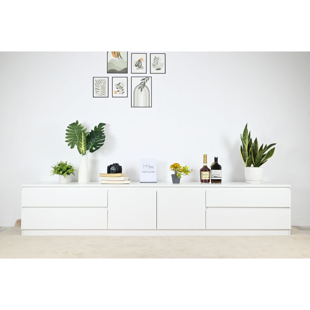 HAPPY FURNITURE , Kệ TV 4 ngăn kéo 2 cánh mở - OLA , KTV_022 , 220cm x 40cm x 42cm
