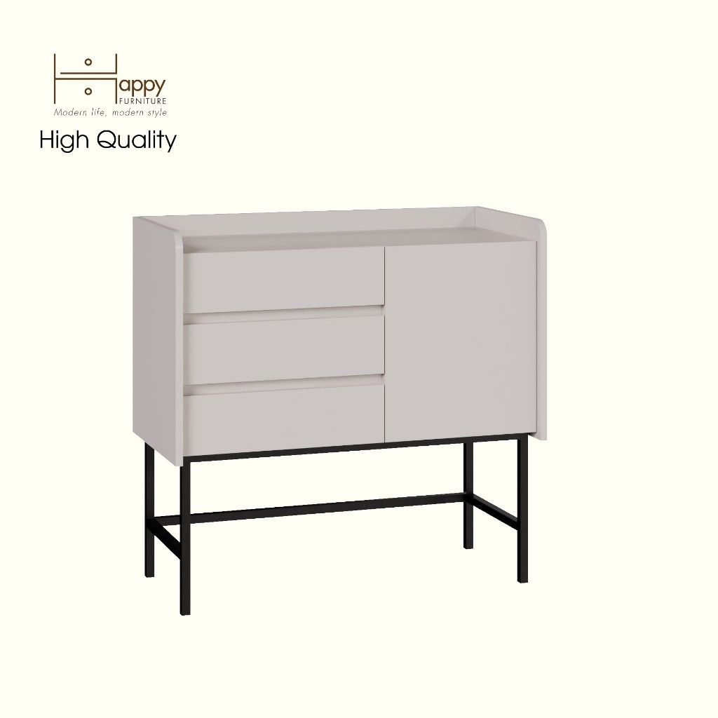 HAPPY FURNITURE , Tủ lưu trữ 3 ngăn kéo 1 cửa mở chân sắt - LAVIA , THK_157 , 90cm x 40cm x 86cm