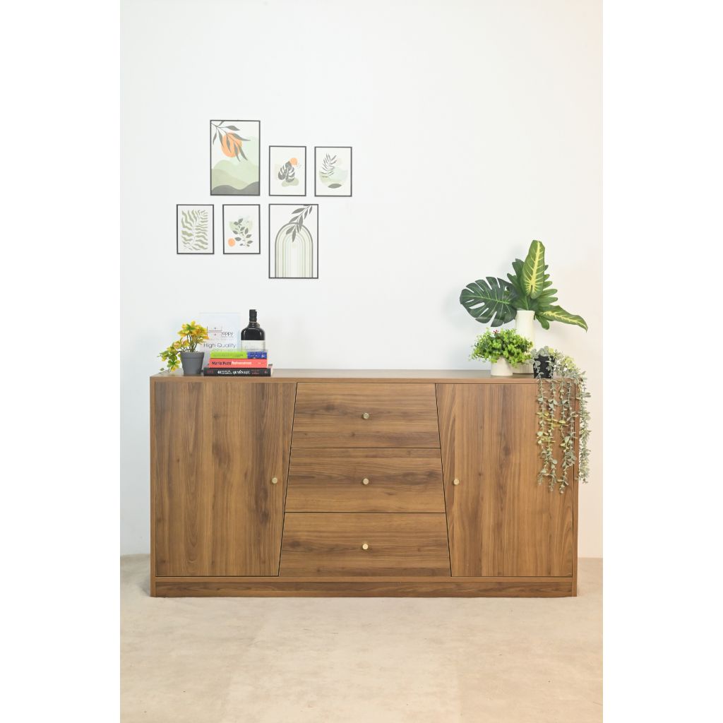 HAPPY FURNITURE , Tủ lưu trữ 3 ngăn kéo 2 cửa mở - DALEY ,TLT_076 , 150cm x 45cm x 78cm DxRxC