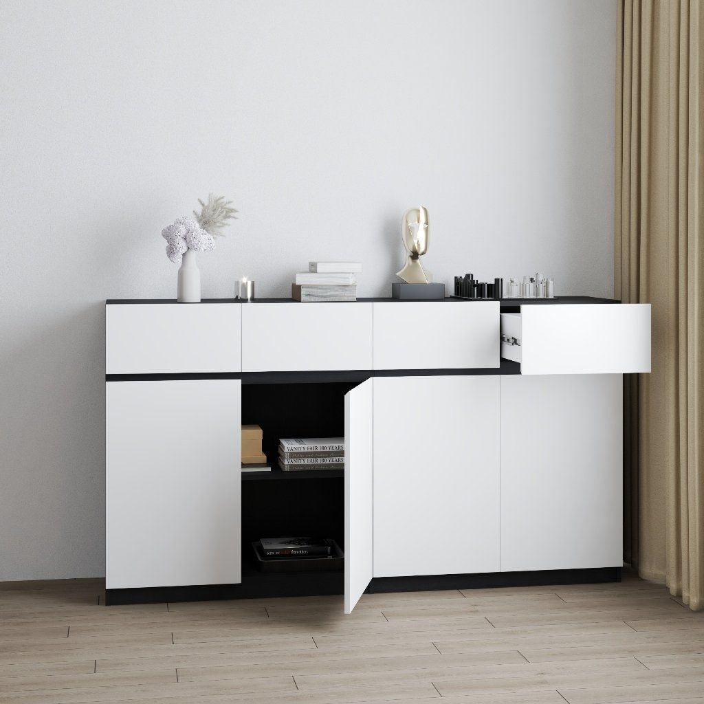 HAPPY FURNITURE , Tủ lưu trữ 4 cửa mở 4 ngăn kéo - KALA, TCM_246 , 180cm x 40cm x 100cm DxRxC