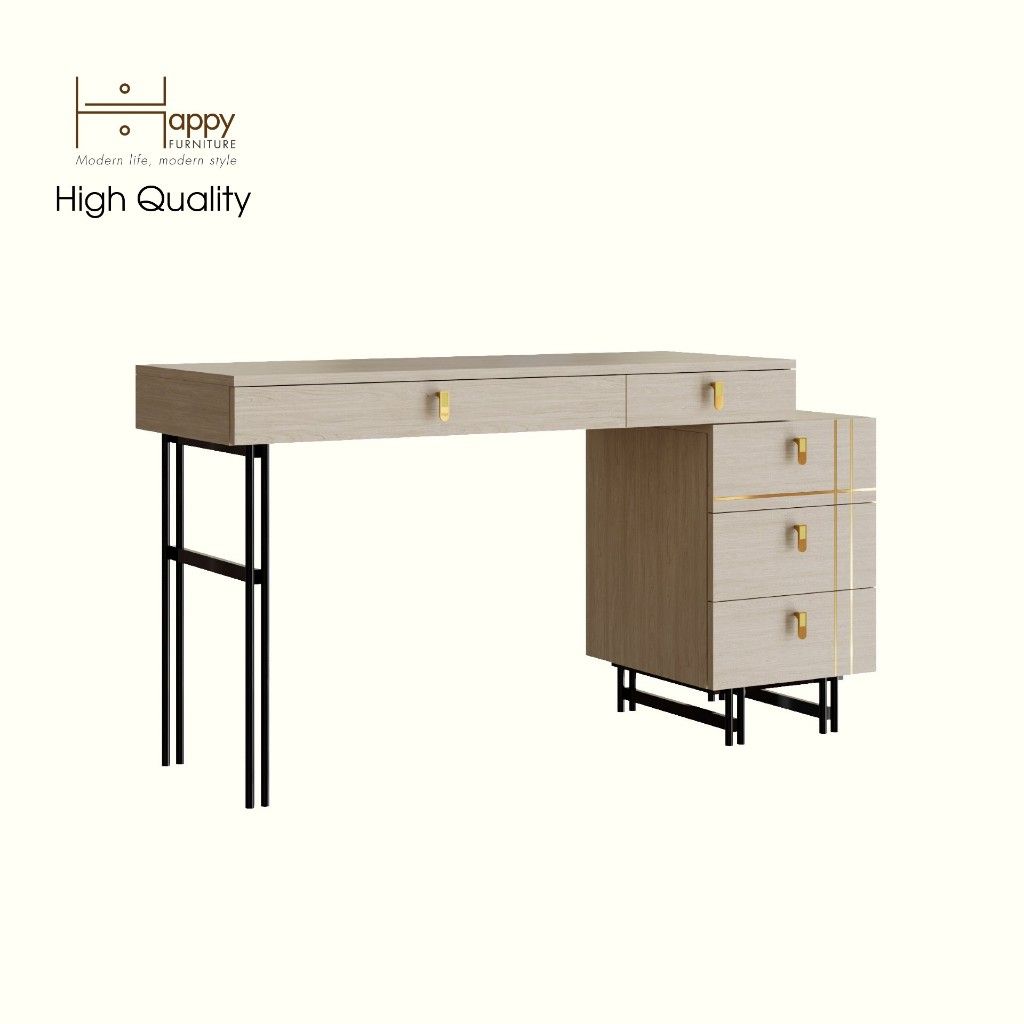 HAPPY FURNITURE , Gỗ tự nhiên , Bàn làm việc 5 ngăn kéo chân sắt - JOCASTA , BAN_092 , 120cm x 45cm x75cm