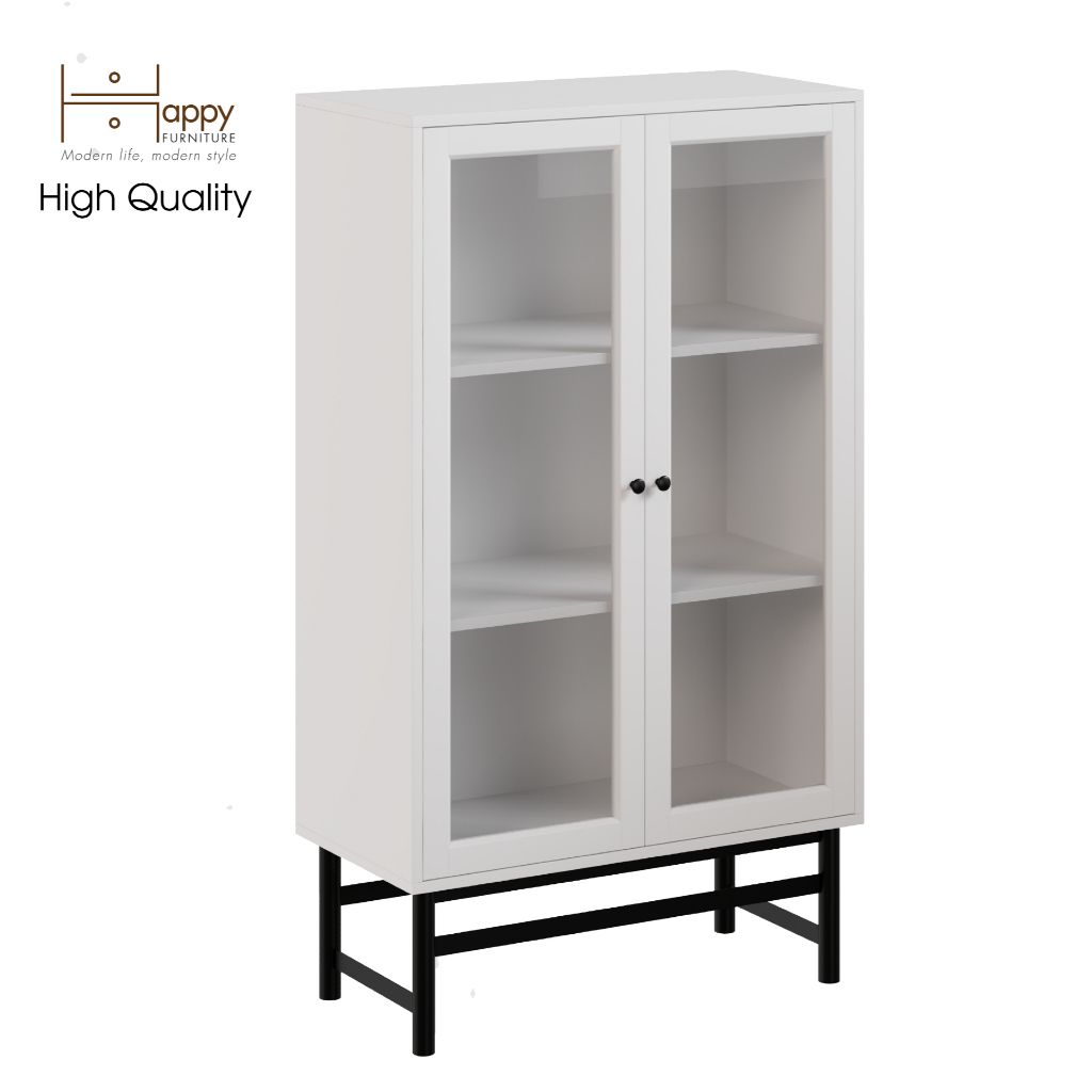 HAPPY FURNITURE , Kệ sách 3 tầng cửa kính chân sắt - CATY , KSA_023 , 80cm x 39cm x 140cm