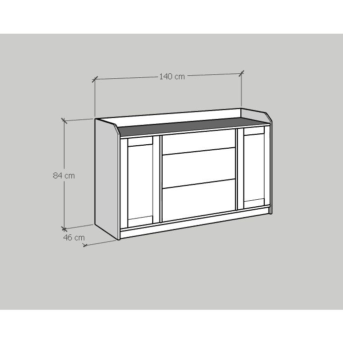 HAPPY FURNITURE , Tủ 2 cửa mở 3 ngăn kéo - CANA , THK_007 , 140cm x 46cm x 84cm