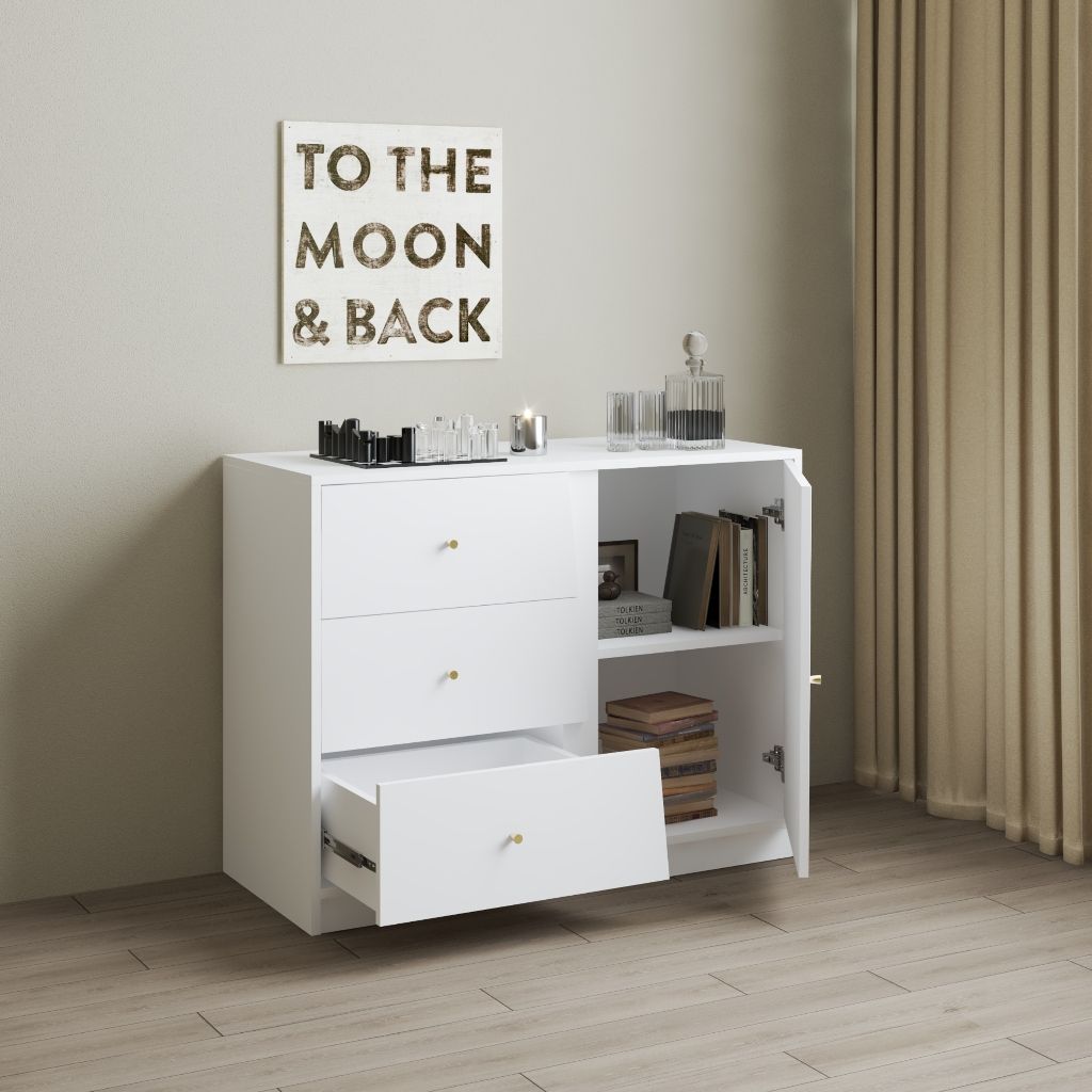 HAPPY FURNITURE , Tủ lưu trữ 3 ngăn kéo 1 cửa mở - DALEY ,TLT_075 , 100cm x 45cm x 78cm DxRxC