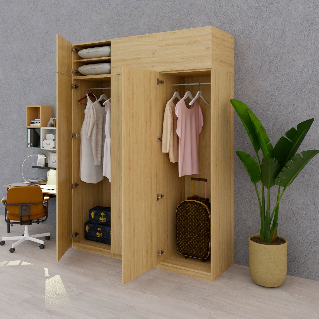 HAPPY FURNITURE , Tủ quần áo 3 cửa mở 1m8x2m4 - SCANDINA , TCM_090 , 180cm x 57cm x 241cm