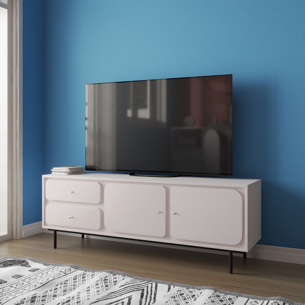 HAPPY FURNITURE , Tủ TV 2 cánh mở 2 ngăn kéo chân sắt - SWEETY , KTV_016 , 160cm x 40cm x 56cm