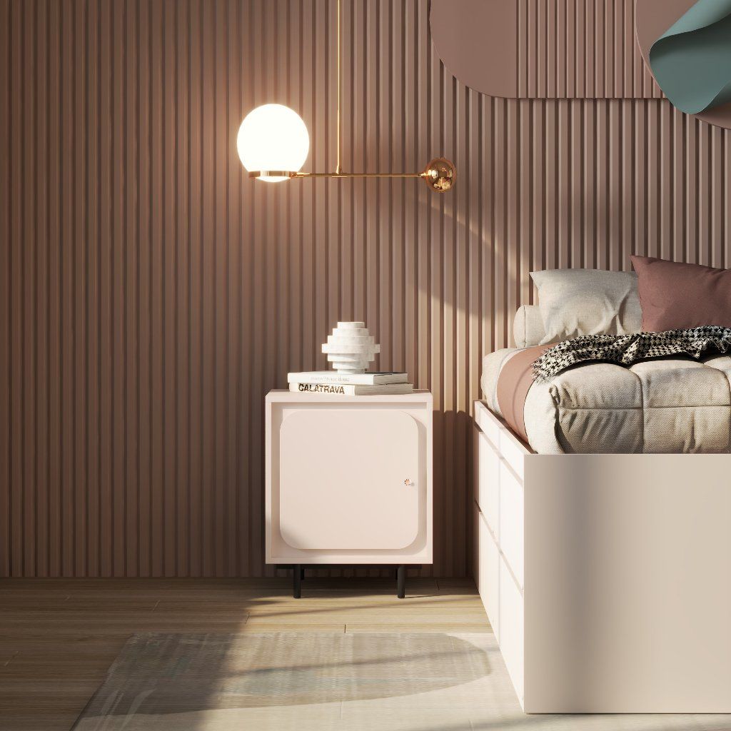 HAPPY FURNITURE , Táp đầu giường 1 cửa mở chân sắt - SWEETY , TCM_058 , 48cm x 40cm x 58cm