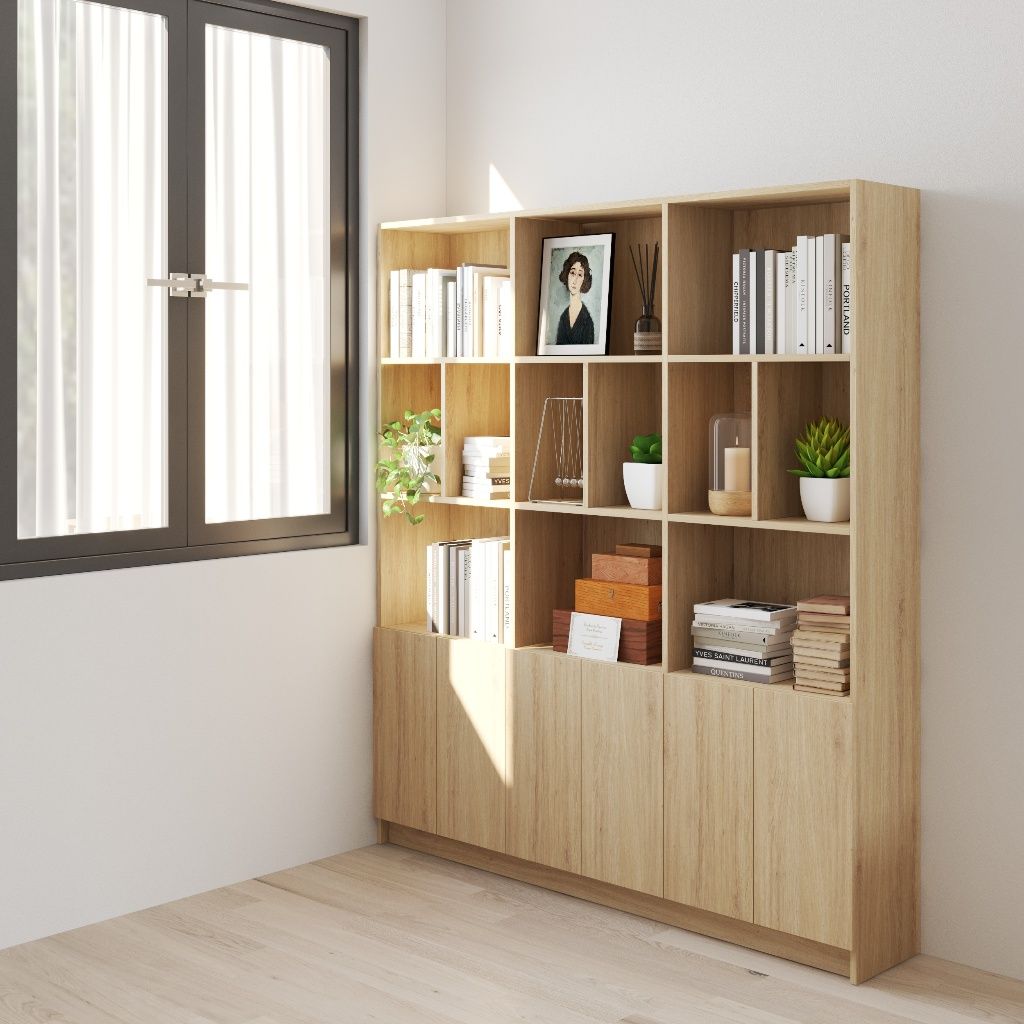 HAPPY FURNITURE , Kệ sách 6 cửa mở - CATY, KSA_084 , 160cm x 28cm x 180cm DxRxC