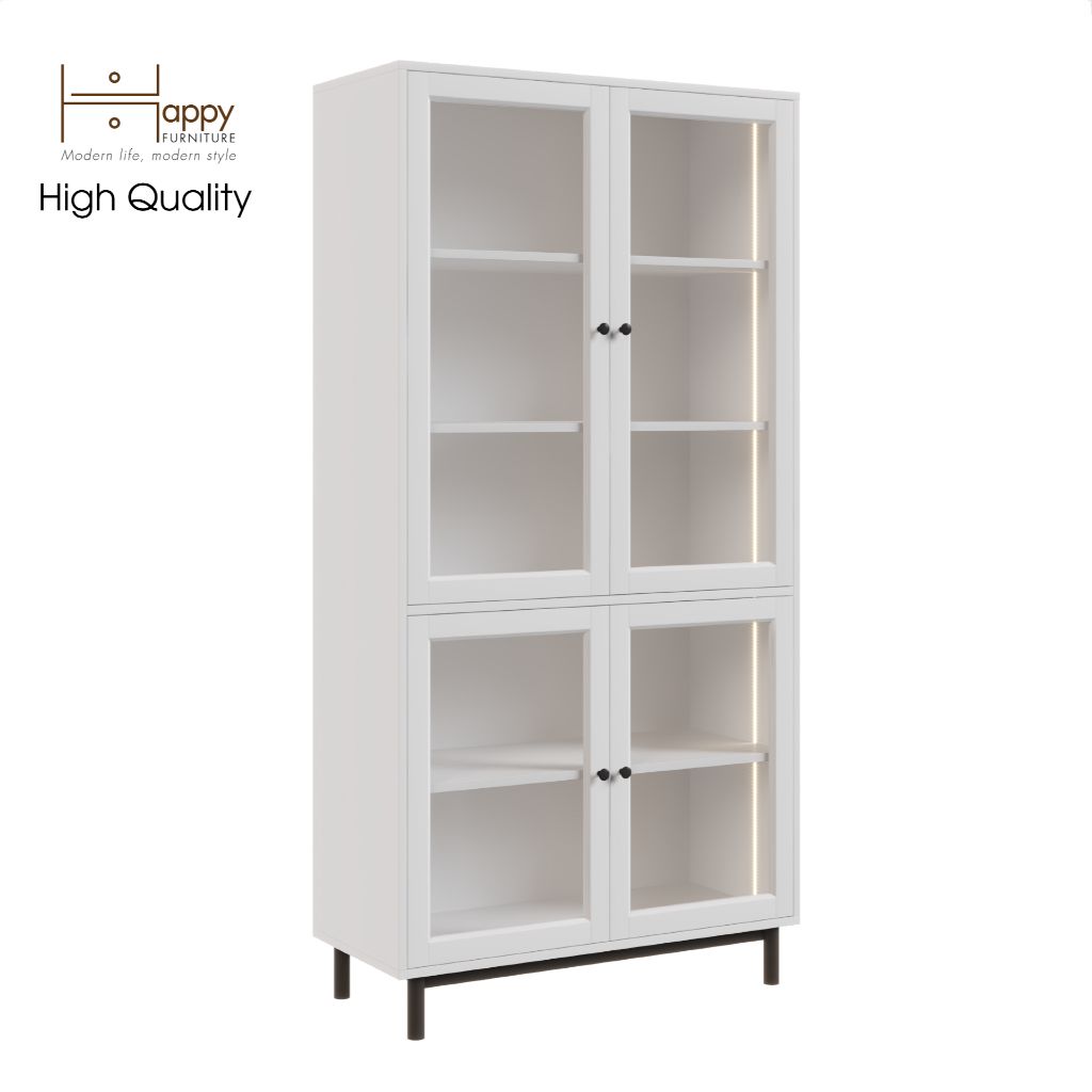 HAPPY FURNITURE , Kệ sách 5 tầng cửa kính đèn Led chân sắt - CATY , KSA_020_LED , 90cm x 39cm x 180cm