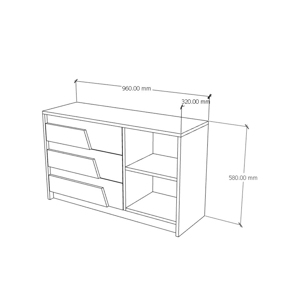 HAPPY FURNITURE , Tủ lưu trữ 3 ngăn kéo - PONIX, THK_115 , 96cm x 32cm x 58cm