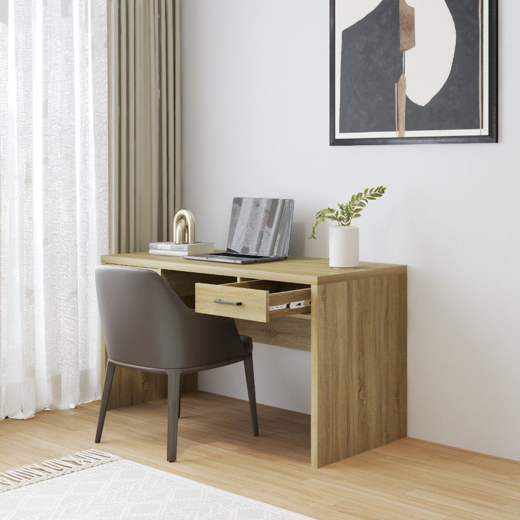 HAPPY FURNITURE , HEINEE - Bàn làm việc 2 ngăn kéo, BAN_129 , 140cm x 59cm x 75cm DxRxC, sản phẩm phổ thông
