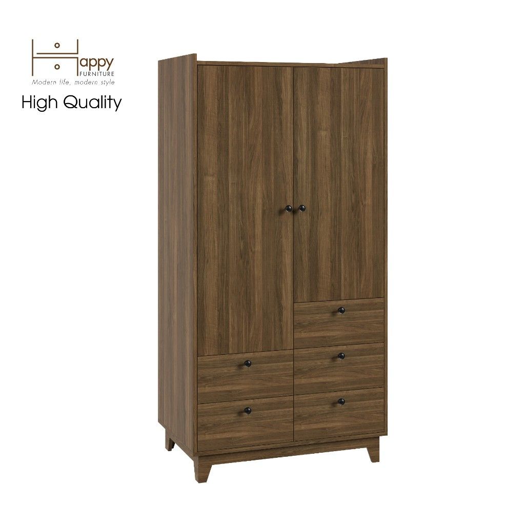 HAPPY FURNITURE , Tủ quần áo 2 cửa mở 5 ngăn kéo - KINA , TCM_039 , 90cm x 58cm x 180cm
