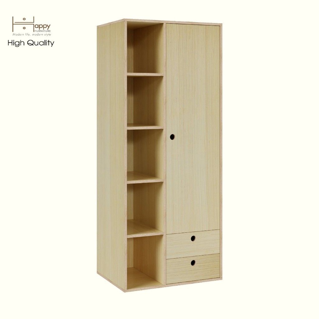HAPPY FURNITURE , Gỗ tự nhiên , Tủ quần áo 1 cửa mở gỗ Plywood - SANARI , TCM_201 , 74cm x 54cm x 180cm DxRxC