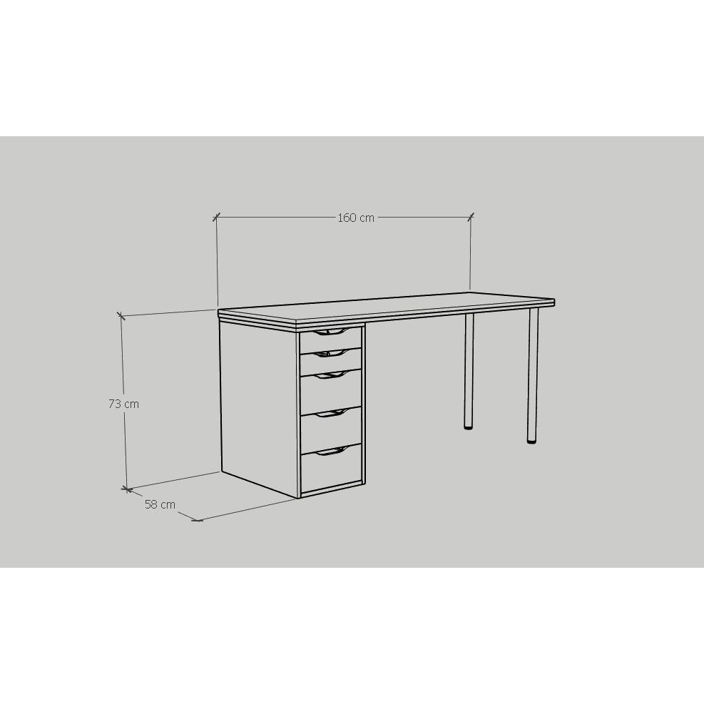HAPPY FURNITURE , Bàn làm việc chân sắt 1 bên ngăn tủ - LIDA , BAN_020 BAN_021 BAN_022 BAN_023 , 59x72cm , sâu x cao