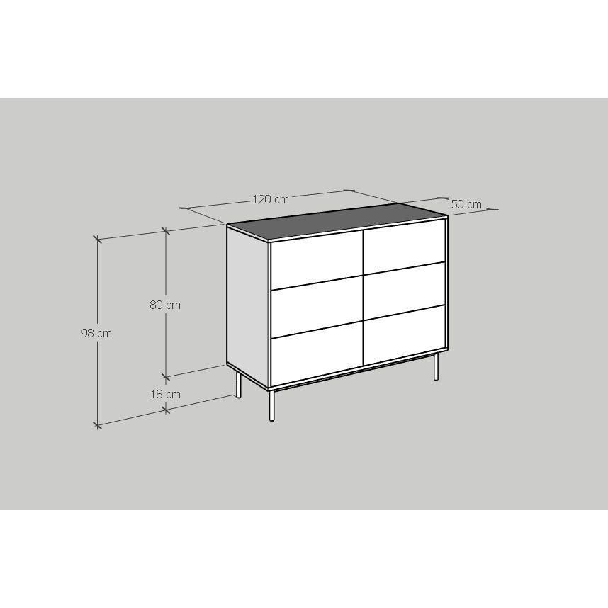 HAPPY FURNITURE , Tủ đựng đồ 6 ngăn kéo chân sắt - BECKY , THK_034 , 120cm x 50cm x 100cm
