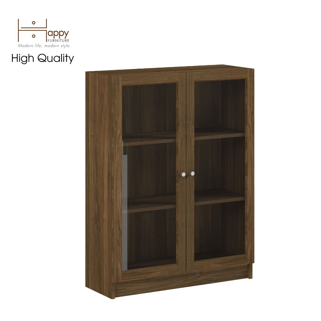 HAPPY FURNITURE , kệ sách 3 tầng cửa kính - CATY , KSA_012 , 80cm x 30cm x 106cm
