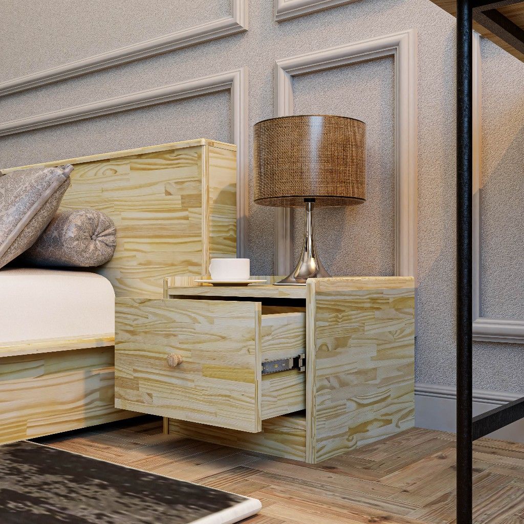 HAPPY FURNITURE , Gỗ tự nhiên , Táp đầu giường 1 ngăn kéo - GAMZE , THK_188 , 40cm x 40cm x 34cm