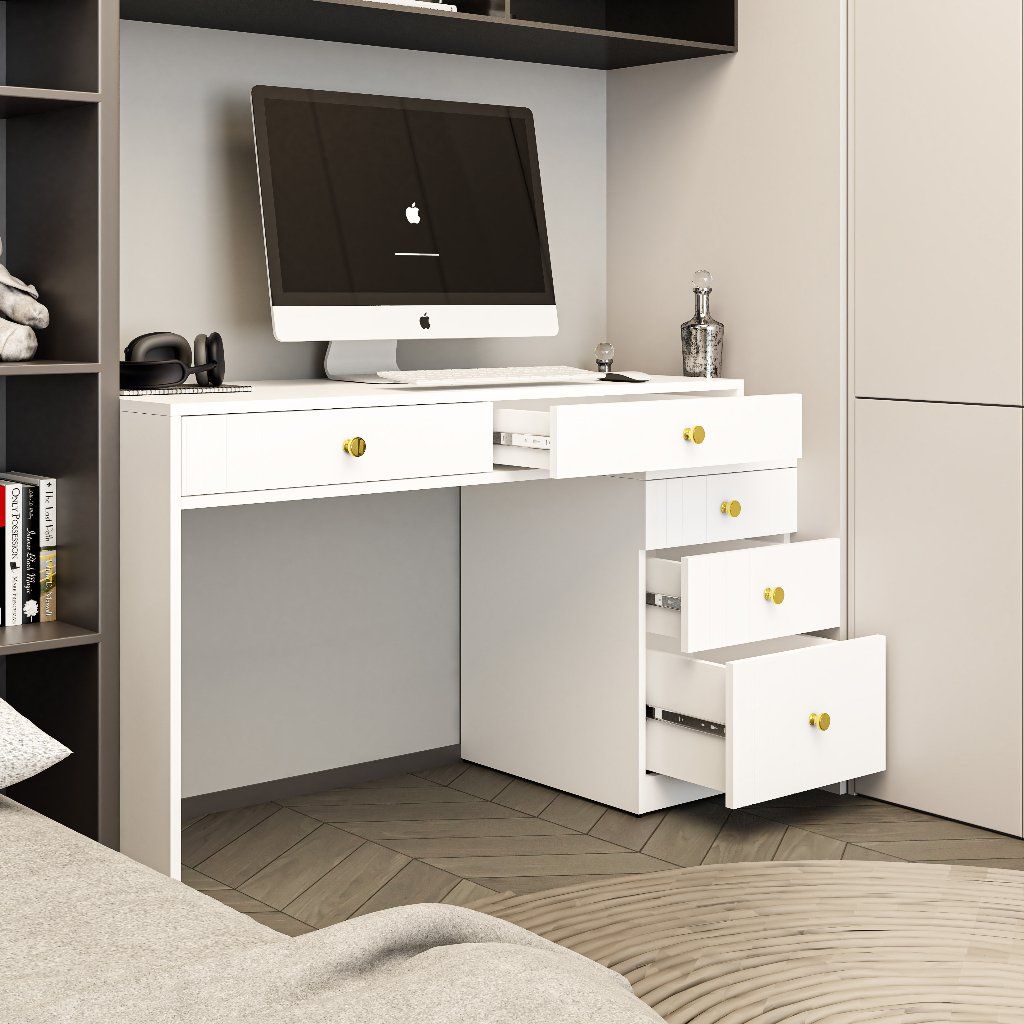 HAPPY FURNITURE , Bàn làm việc 5 ngăn kéo - JOVIE , BAN_084 , 120cm x 50cm x 75cm