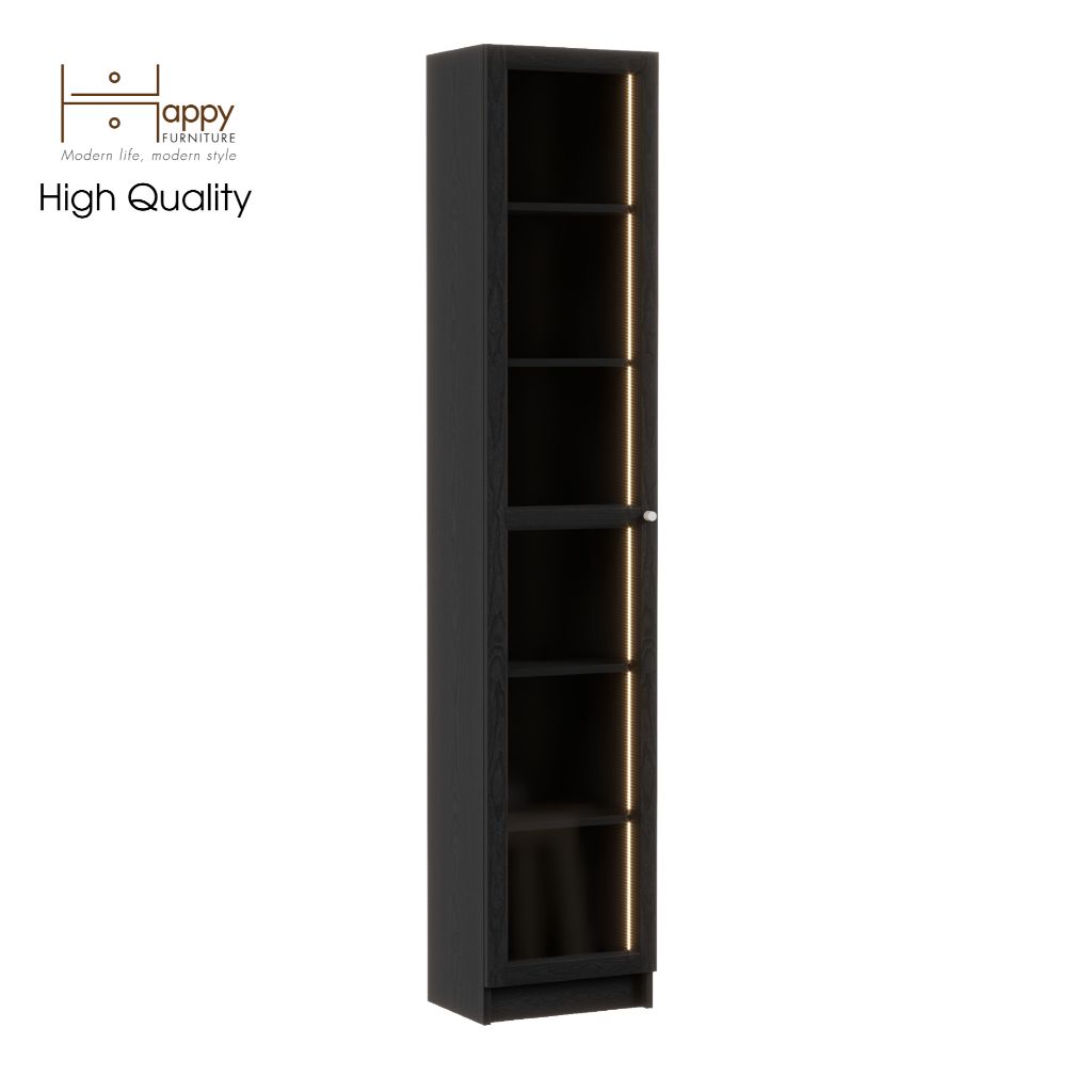 HAPPY FURNITURE , Kệ sách 6 tầng cửa kính size nhỏ tích hợp đèn Led - CATY , KSA_011_LED , 40cm x 30cm x 202cm