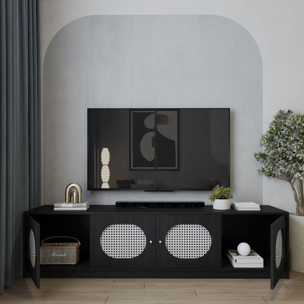 HAPPY FURNITURE , Kệ TV 4 cửa mở - MAY , KTV_095 , 200cm x 45cm x 50cm DxRxC