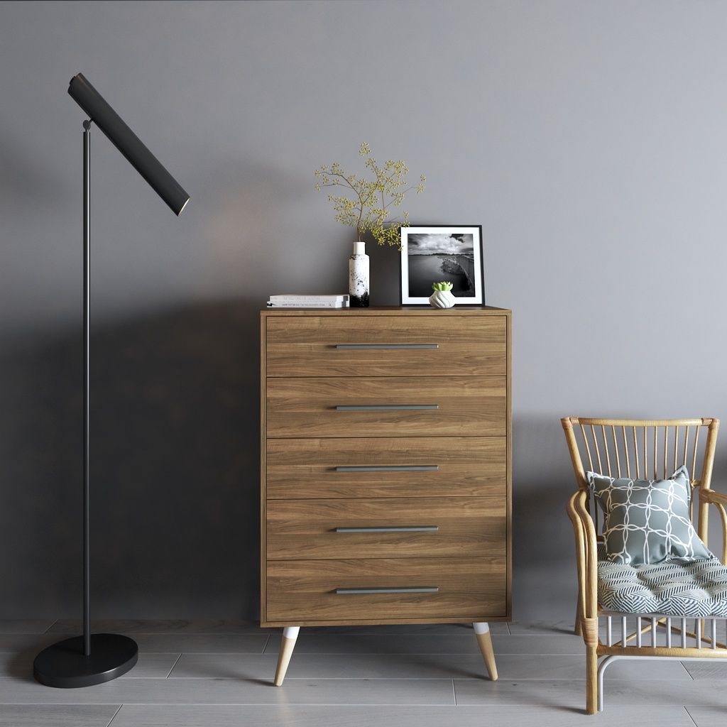 HAPPY FURNITURE , Tủ đụng đồ 5 ngăn chân gỗ chéo - OSRI , THK_023 , 80cm x 50cm x 120cm