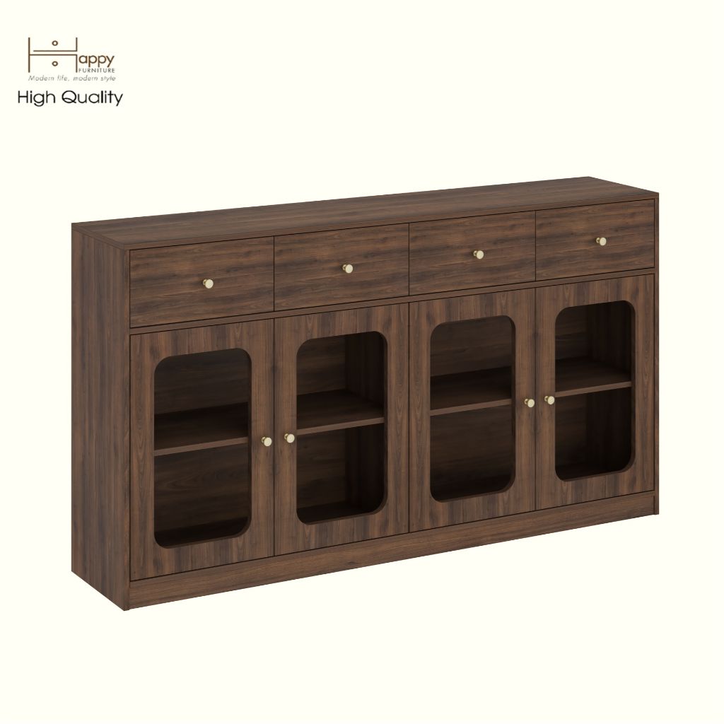 HAPPY FURNITURE , Tủ lưu trữ 4 cửa kính 4 ngăn kéo - NOAH , TCM_269 , 180cm x 40cm x 100cm DxRxC