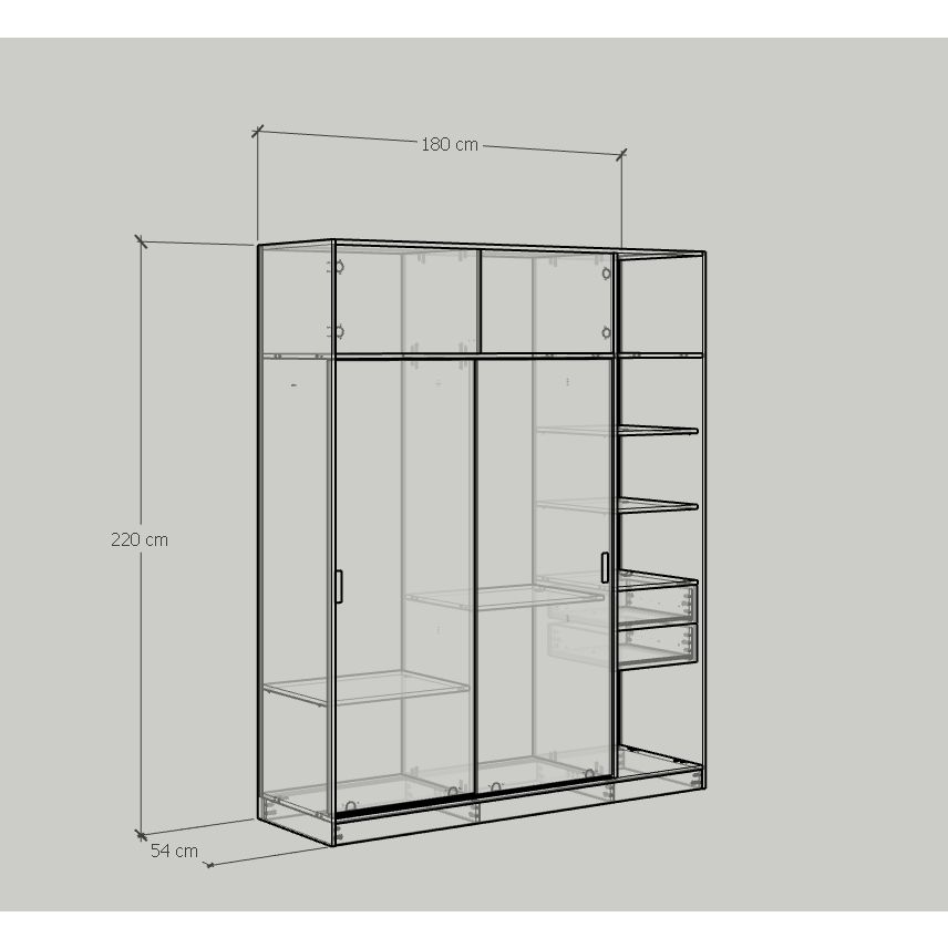 HAPPY FURNITURE , Tủ quần áo cửa lùa 1m8x2m2 - ELEGANT , TCL_006 , 180cm x 54cm x 220cm