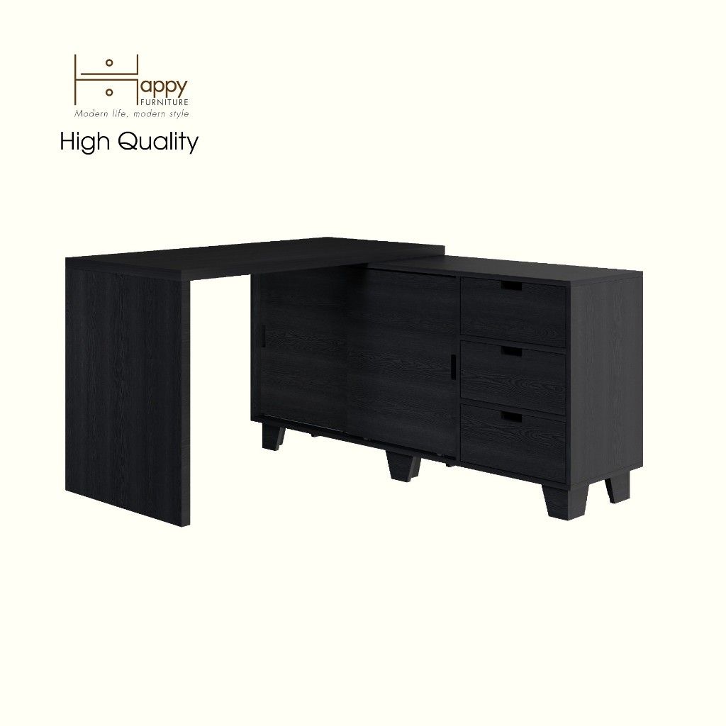 HAPPY FURNITURE , ALVA - Bàn làm việc 2 cửa lùa 3 ngăn kéo, BAN_127 , 140cm x 59cm x 72cm DxRxC