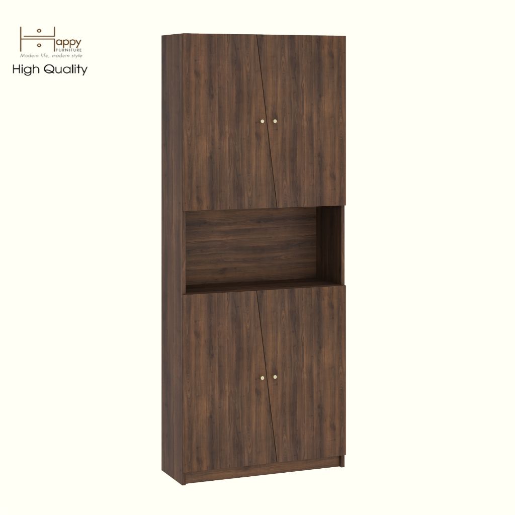 HAPPY FURNITURE , Kệ sách cửa kính 2 ngăn kéo - DALEY , KSA_108 , 80cm x 30cm x 200cm DxRxC