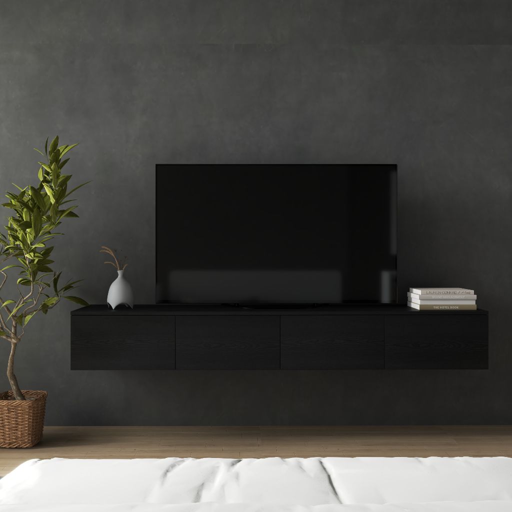 HAPPY FURNITURE , Kệ tv 4 ngăn kéo treo tường - OLA , KTV_023 , 200cm x 40cm x 28cm