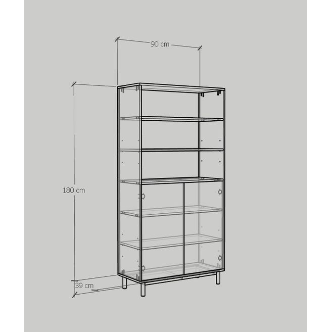 HAPPY FURNITURE , Kệ sách 6 tầng 2 cửa mở chân sắt - CATY , KSA_016 , 90cm x 40cm x 180cm