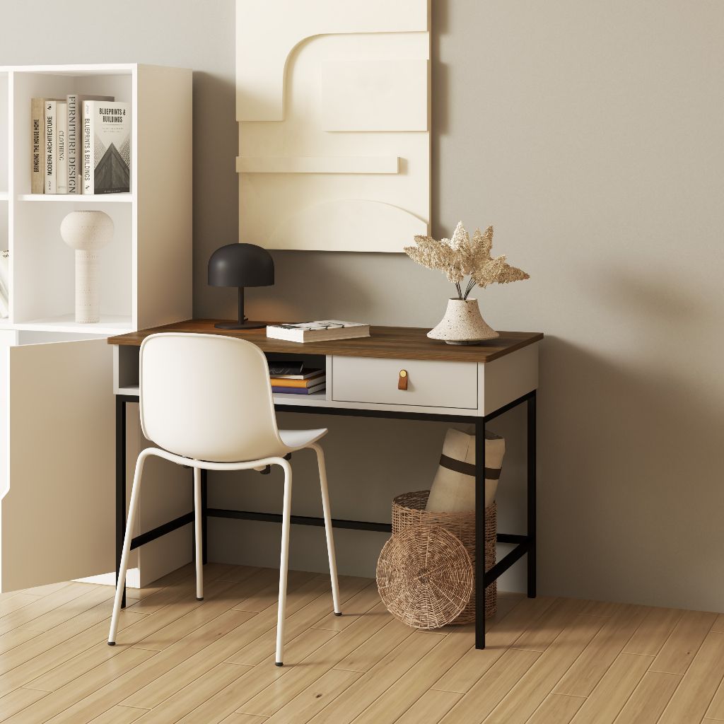 HAPPY FURNITURE , Bàn làm việc đơn chân sắt - NOMIA , BAN_038 , 110cm x 55cm x 75cm