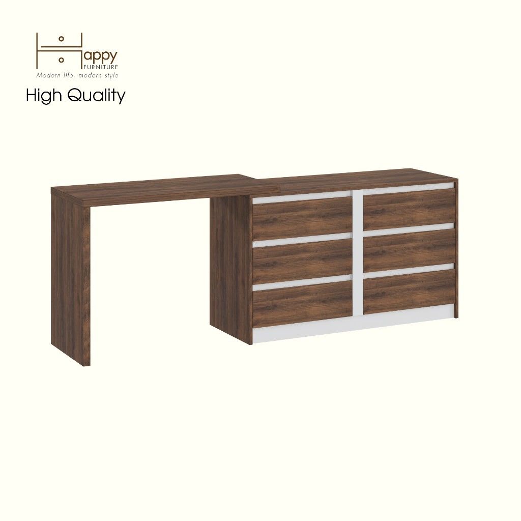 HAPPY FURNITURE , Tủ lưu trữ 6 ngăn kéo kết hợp bàn - ELIS , BAN_173 , 204cm x 45cm x 72cm DxRxC