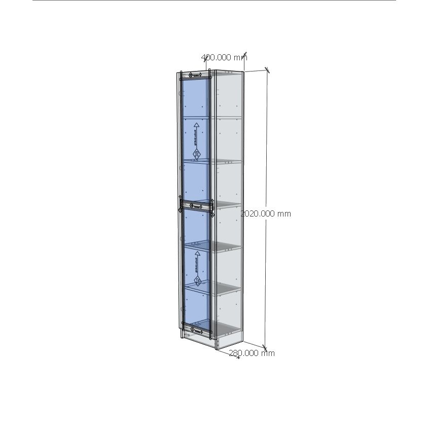 HAPPY FURNITURE , Kệ sách 6 tầng cửa kính size nhỏ tích hợp đèn Led - CATY , KSA_011_LED , 40cm x 30cm x 202cm