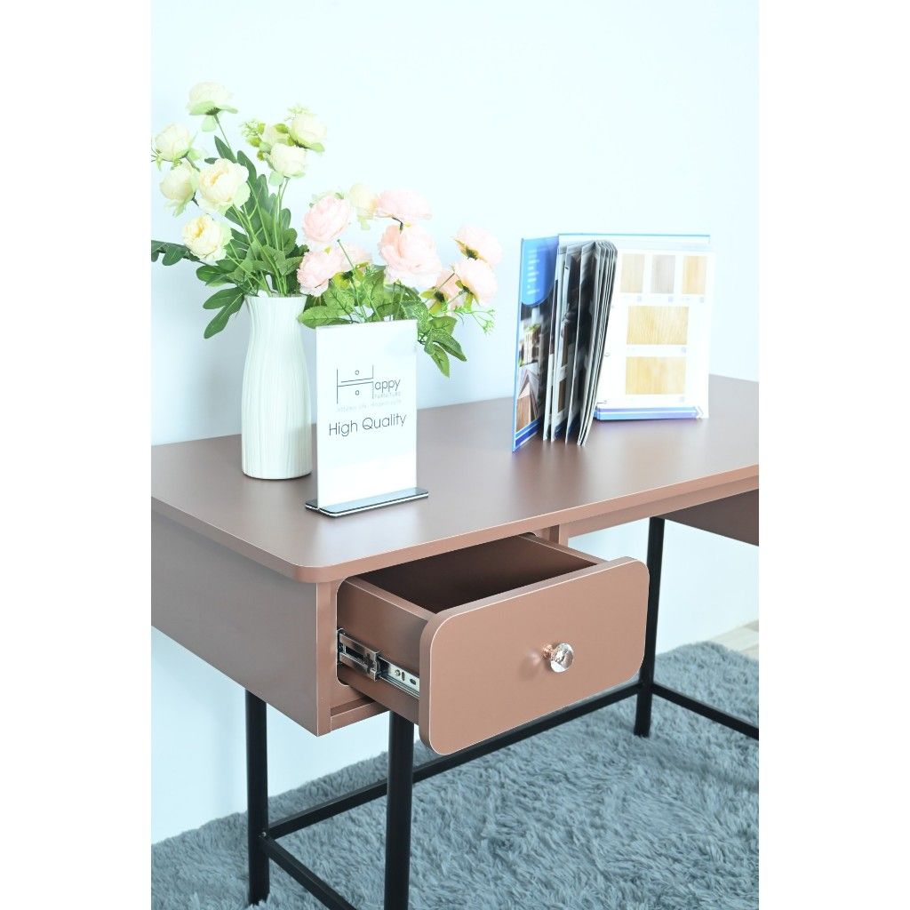 HAPPY FURNITURE , Bàn làm việc 2 ngăn kéo chân sắt - SWEETY , BAN_044 , 140cm x 60cm x 75cm