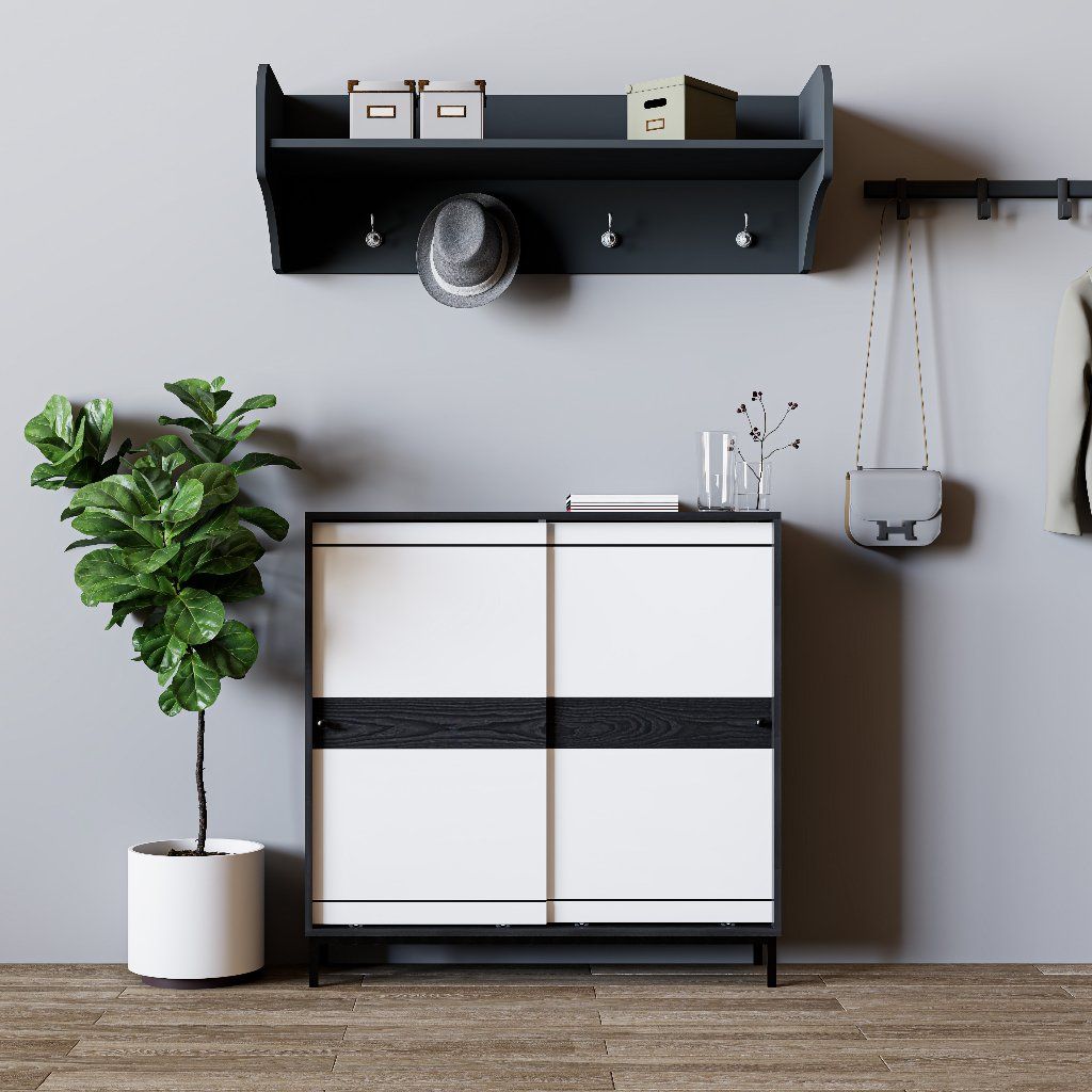 HAPPY FURNITURE , Tủ lưu trữ 2 cánh lùa chân sắt - TAKO , TCL_034 , 110cm x 30cm x 110cm