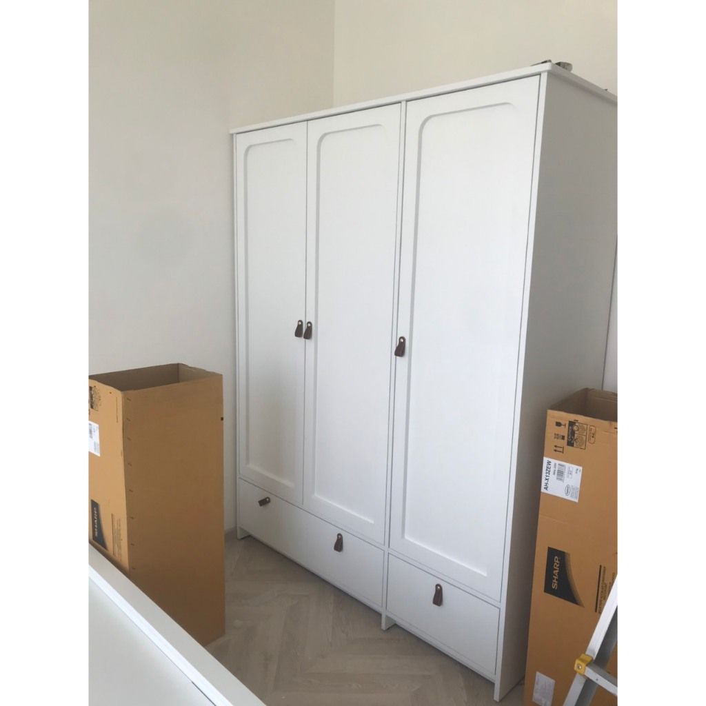 HAPPY FURNITURE , Tủ quần áo 3 cửa mở 2 ngăn kéo - NOMIA , TCM_038 , 140cm x 58cm x 180cm