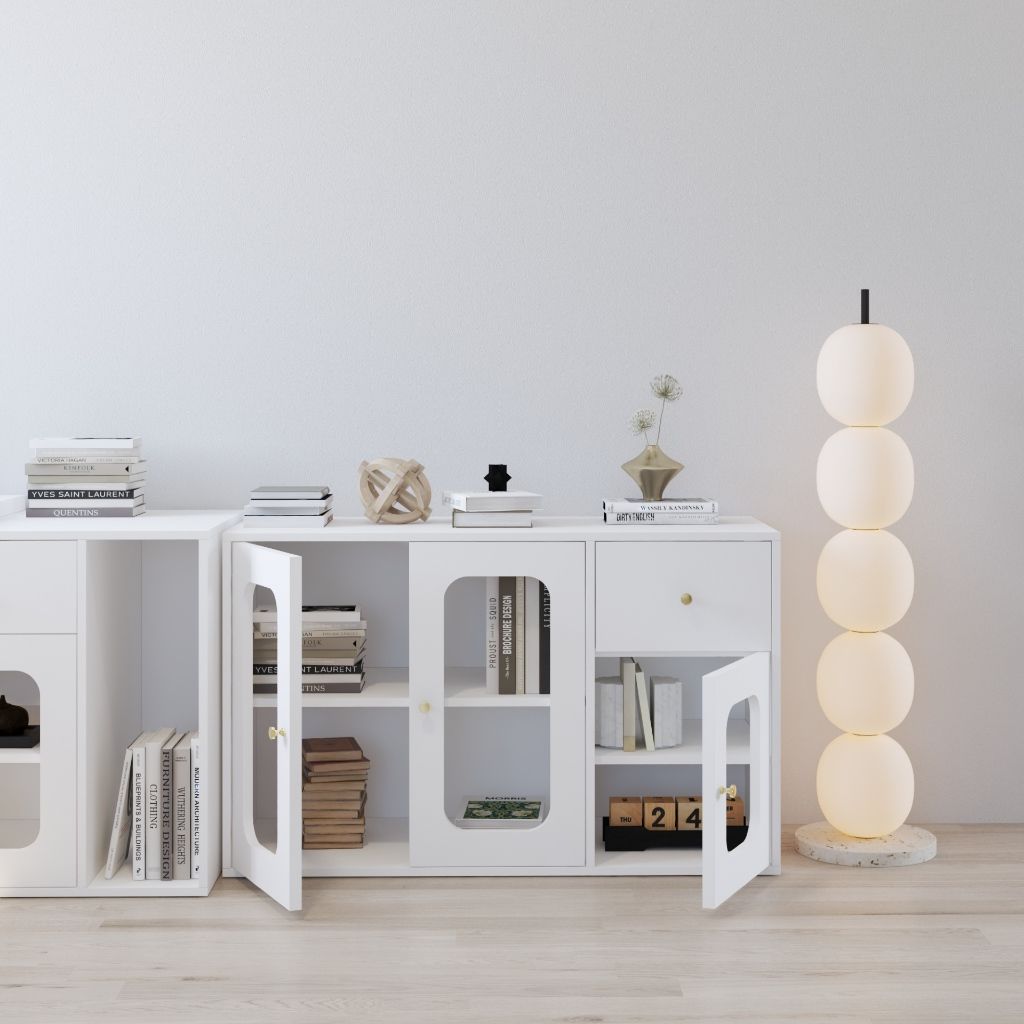 HAPPY FURNITURE , Tủ lưu trữ 1 ngăn kéo 3 cửa kính - NOAH , TLT_067 , 114cm x 45cm x 70cm DxRxC