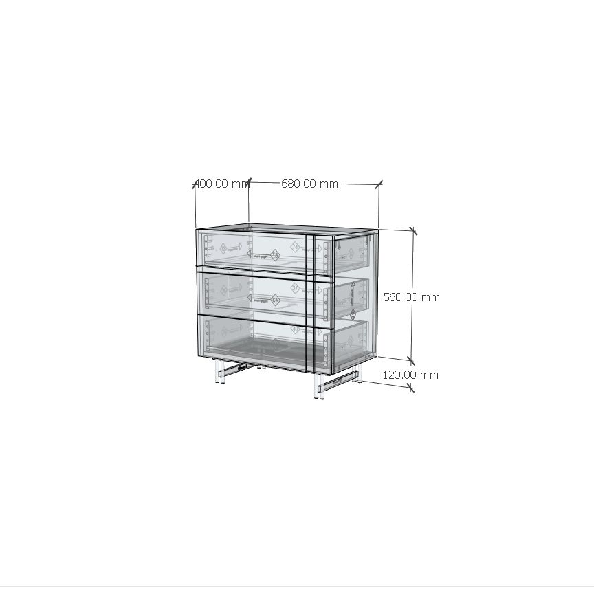HAPPY FURNITURE , gỗ tự nhiên , Tủ lưu trữ 3 ngăn kéo Chân sắt - JOCASTA , THK_169 , 68cm x 40cm x 68cm