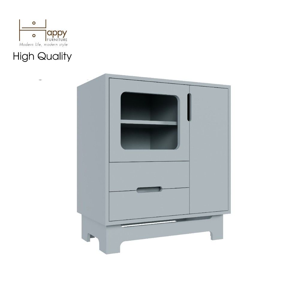 HAPPY FURNITURE , Tủ lưu trữ cửa kính 2 cánh mở 2 ngăn kéo - MOLLY , TCM_110 , 72cm x 40cm x 82cm