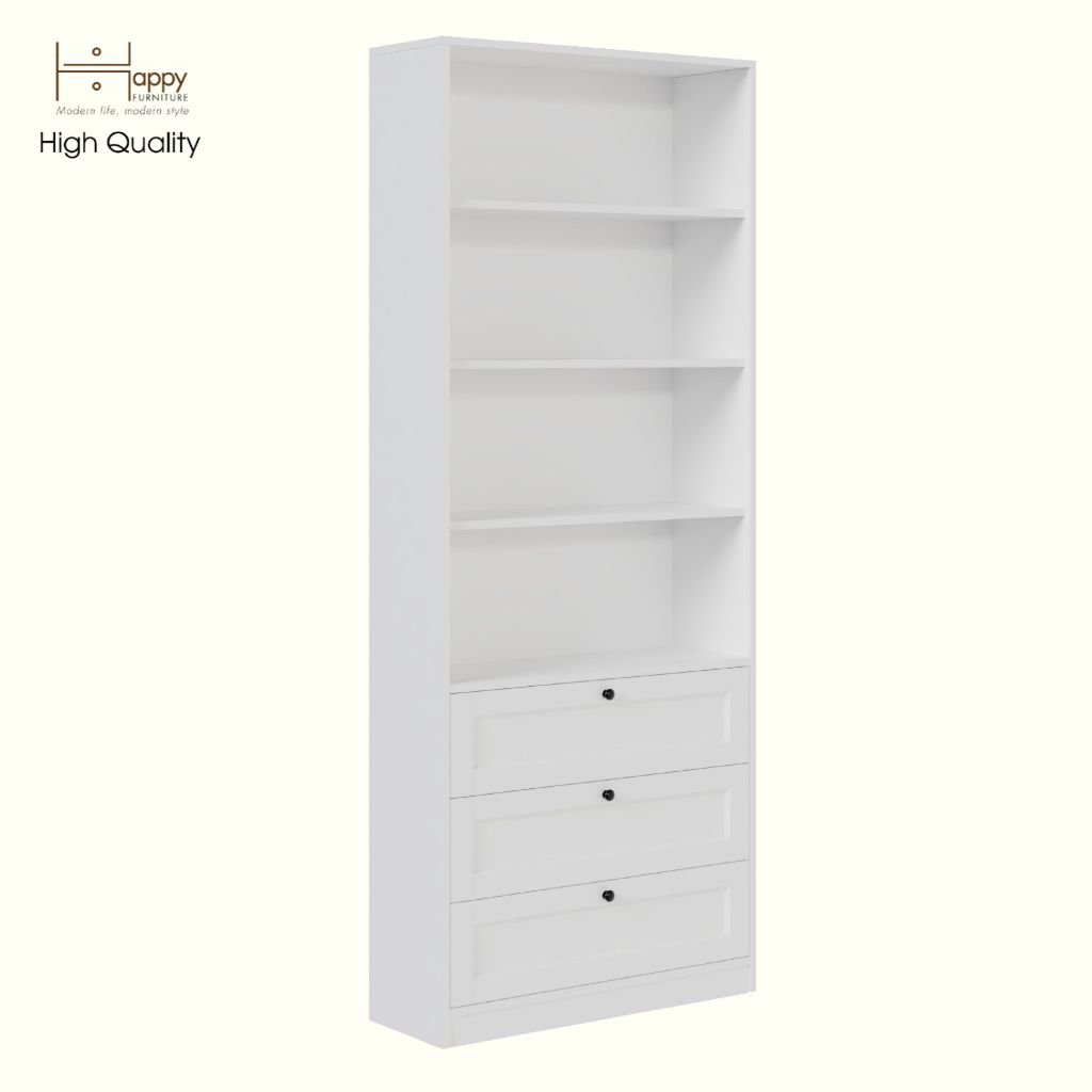HAPPY FURNITURE , MATTA - Kệ sách 6 tầng 3 ngăn kéo , KSA_068 , 80cm x 28cm x 200cm DxRxC