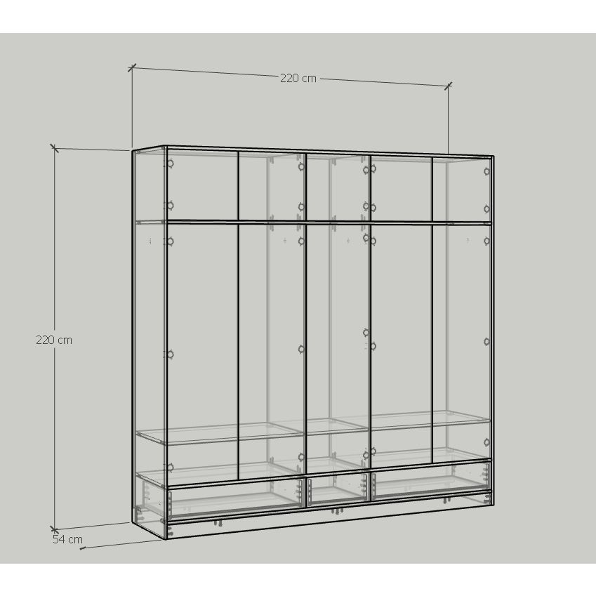 HAPPY FURNITURE , Tủ quần áo - ELEGANT , TCM_046 , 2m2x2m2 , 220cm x 54cm x 220cm
