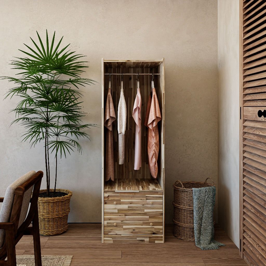 HAPPY FURNITURE , Gỗ tự nhiên , Tủ quần áo 2 ngăn kéo - GAMZE , THK_192 , 60cm x 59cm x 176cm