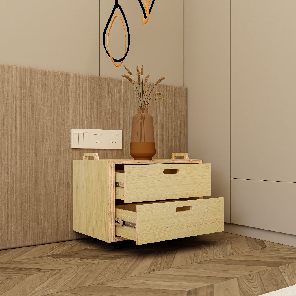 HAPPY FURNITURE , Gỗ tự nhiên , Tủ lưu trữ 2 ngăn kéo gỗ Plywood - GAMOR , THK_203 , 60cm x 40cm x 50cm DxRxC