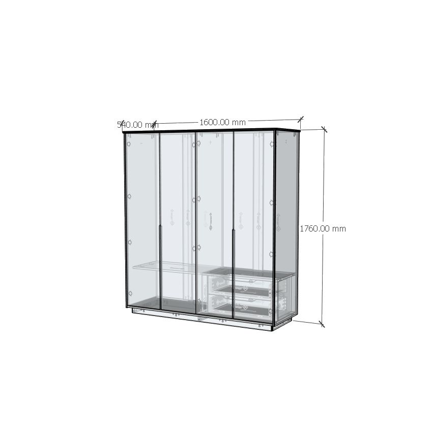 HAPPY FURNITURE , gỗ tự nhiên , Tủ quần áo 4 cửa mở - GALI , TCM_192 , 160cm x 54cm x 176cm