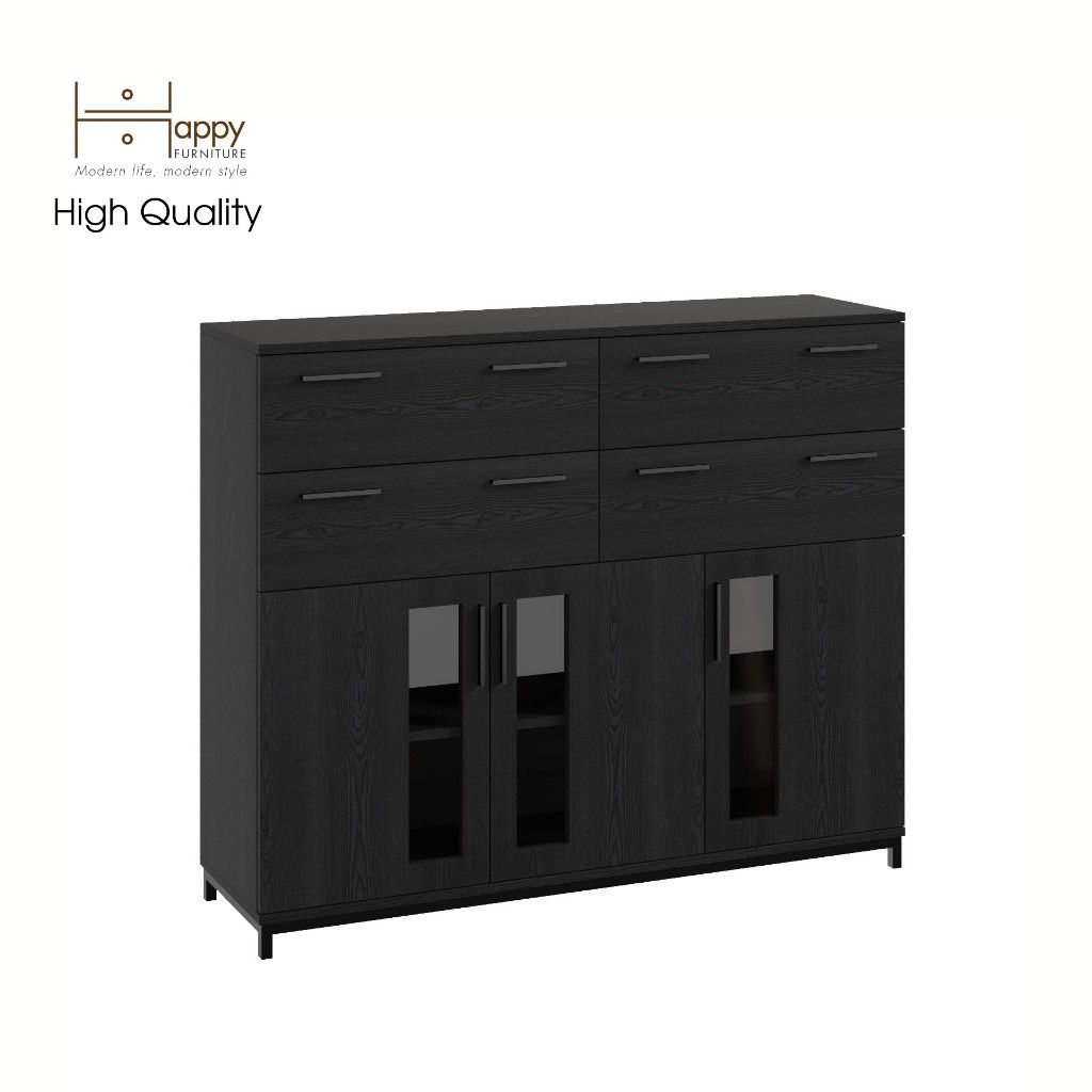 HAPPY FURNITURE , Tủ lưu trữ 4 ngăn kéo 3 cửa mở chân sắt - LOUIS , THK_060 , 126cm x 36cm x 104cm