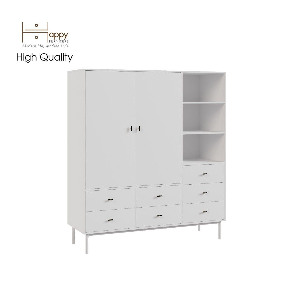 HAPPY FURNITURE , Tủ quần áo 2 cánh mở chân sắt - BECKY , TCM_014 , 160cm x 55cm x 180cm