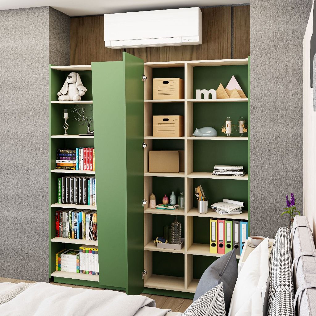 HAPPY FURNITURE , Kệ sách 2 cửa mở - VIGGO , KSA_050 , 180cm x 28cm x 200cm