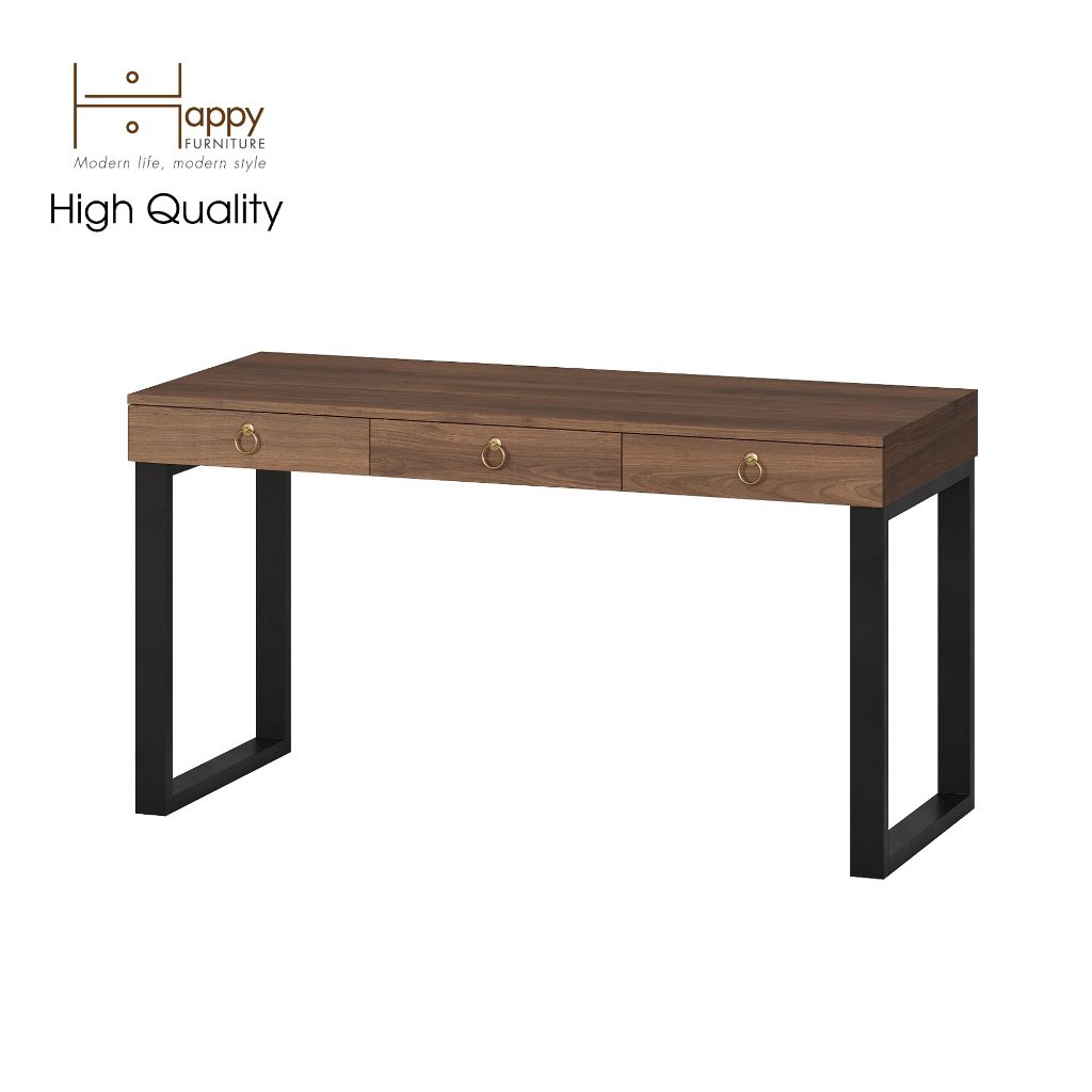 HAPPY FURNITURE , Bàn làm việc chân sắt 3 ngăn kéo - WESLEY , BAN_012 , 140cm x 59cm x 75cm